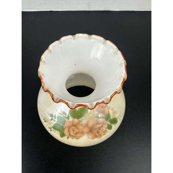 VTG 4.5" Tall Hurricane Glass Lamp Shade Cover Hand Painted Roses W/Crimped Edge - Picture 2 of 6
